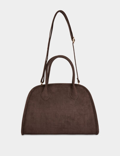 Bolso de ante efecto cocodrilo marr&oacute;n oscuro mujer