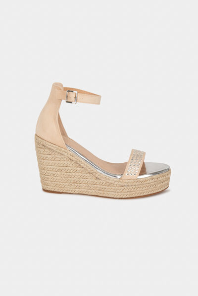 Sandalias plataformas con strass beige mujer