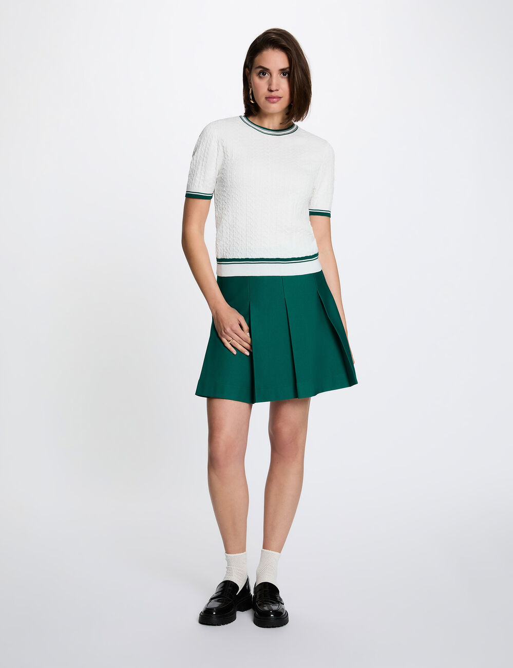 Jersey fino de manga corta verde mujer