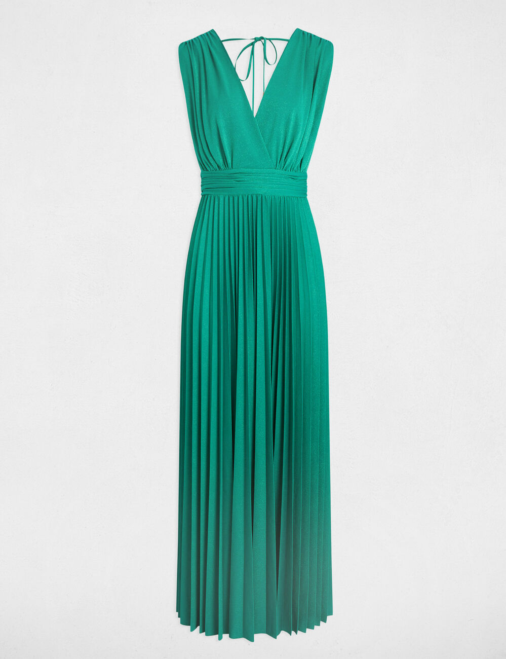 Vestido largo recto plisado verde emeralda mujer