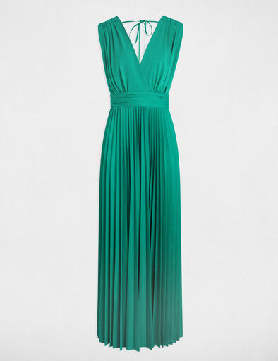 vestido largo recto plisado verde emeralda mujer Vestido largo recto plisado verde emeralda mujer