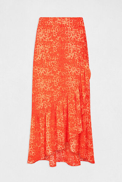 Falda larga cruzada estampado leopardo naranja mujer