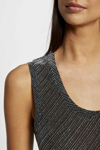 Top tirantes anchos con cuello redondo plateado mujer