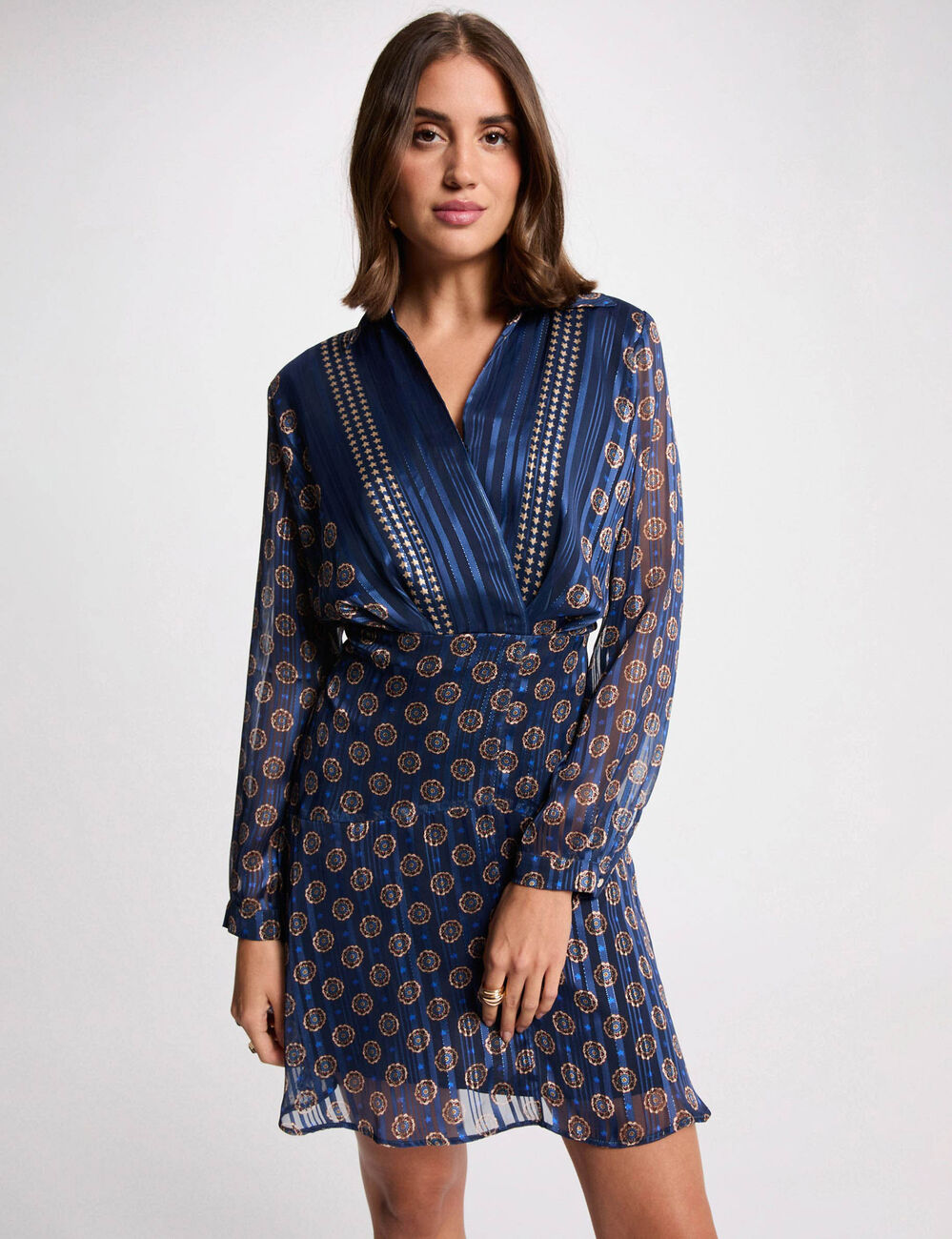 Vestido fluido con cuello en V multicolor mujer