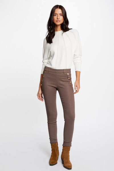 Pantal¿n skinny mojado con botones topo mujer