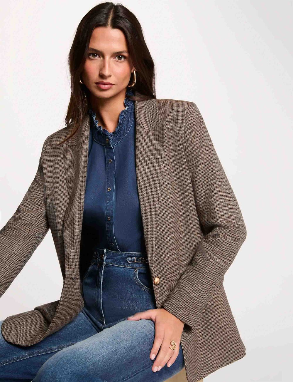 Chaqueta recta con cuello de sastre multicolor mujer
