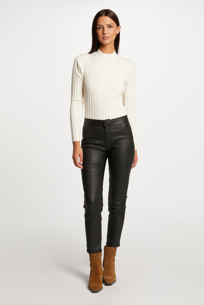 Pantalón skinny efecto mojado negro mujer