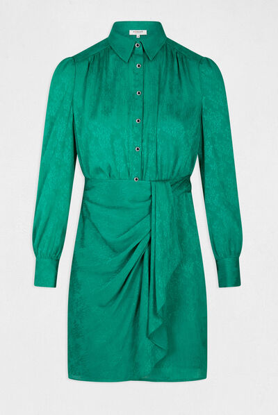 Vestido recto drapeado estampado verde mujer