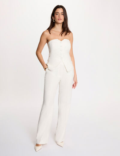 Pantal&oacute;n ancho de rayas finas blanco mujer