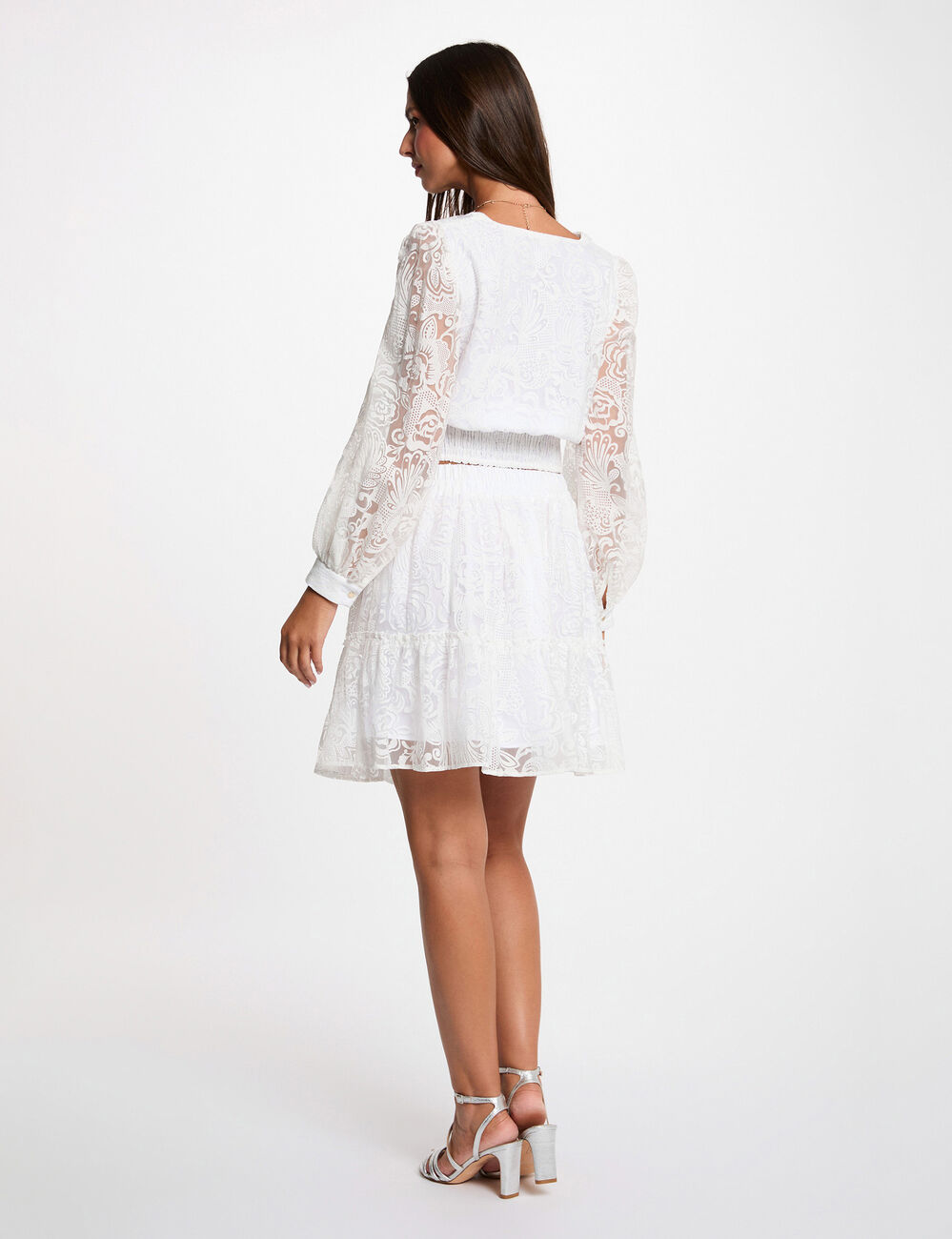 Blusa jacquard cuello v blanco mujer