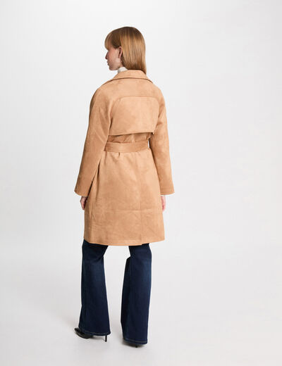 Gabardina larga de antelina marron clair mujer
