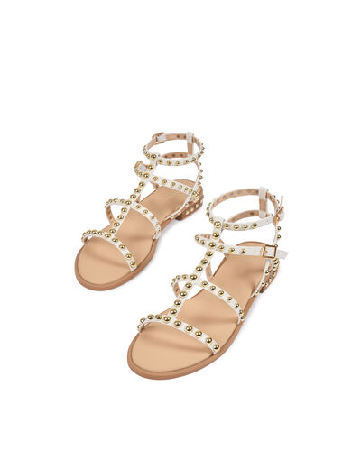 Sandalias planas con tachuelas blanco mujer