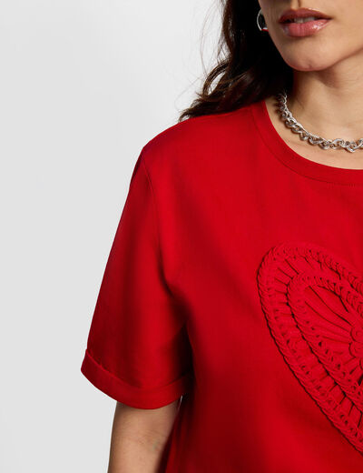 Camiseta recta de manga corta rojo mujer