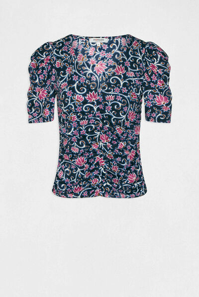 Camiseta manga corta estampado floral multico mujer