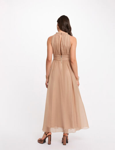 Vestido largo con cuello alto topo mujer