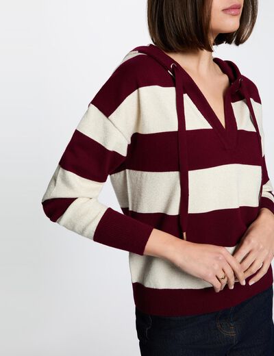 Jersey de rayas con capucha burdeos mujer