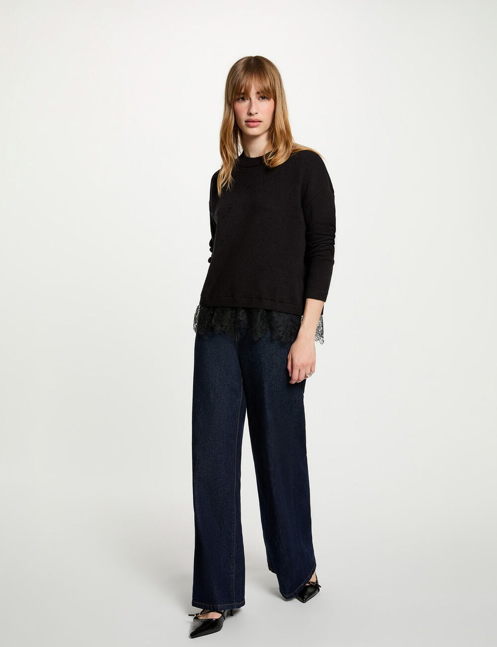 Jersey cuello redondo negro mujer
