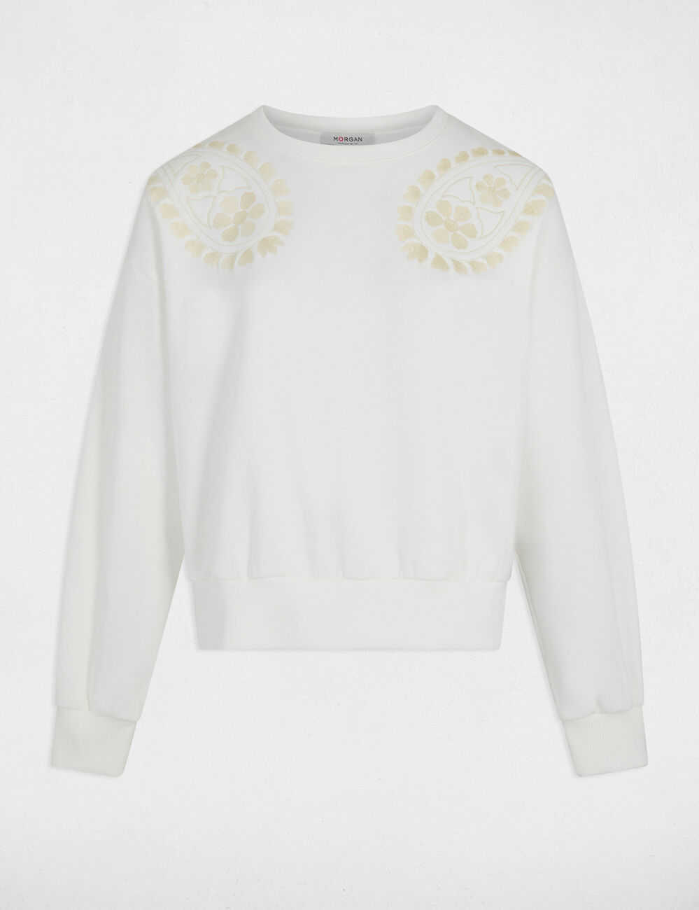 Jersey de punto bordado blanco mujer
