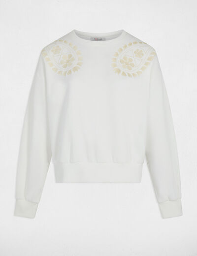 Jersey de punto bordado blanco mujer