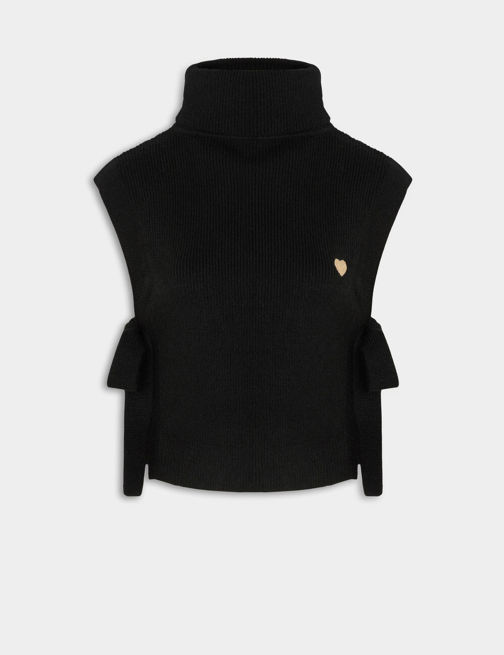 Poncho con cuello bordado negro mujer