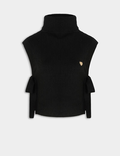 Poncho con cuello bordado negro mujer
