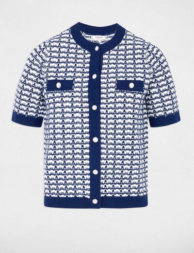 C&aacute;rdigan manga corta estampado azul marino mujer