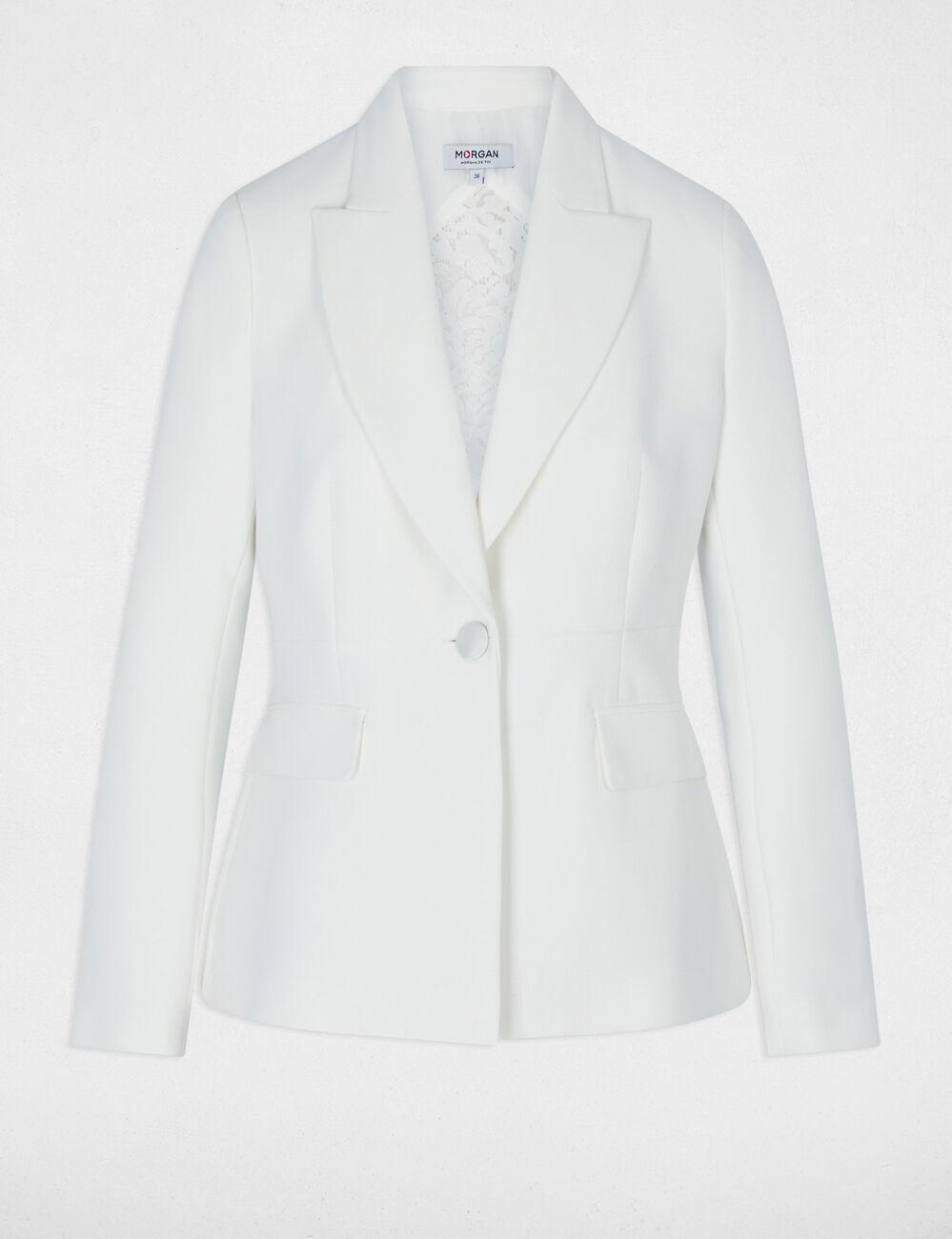 Chaqueta entallada de encaje blanco mujer