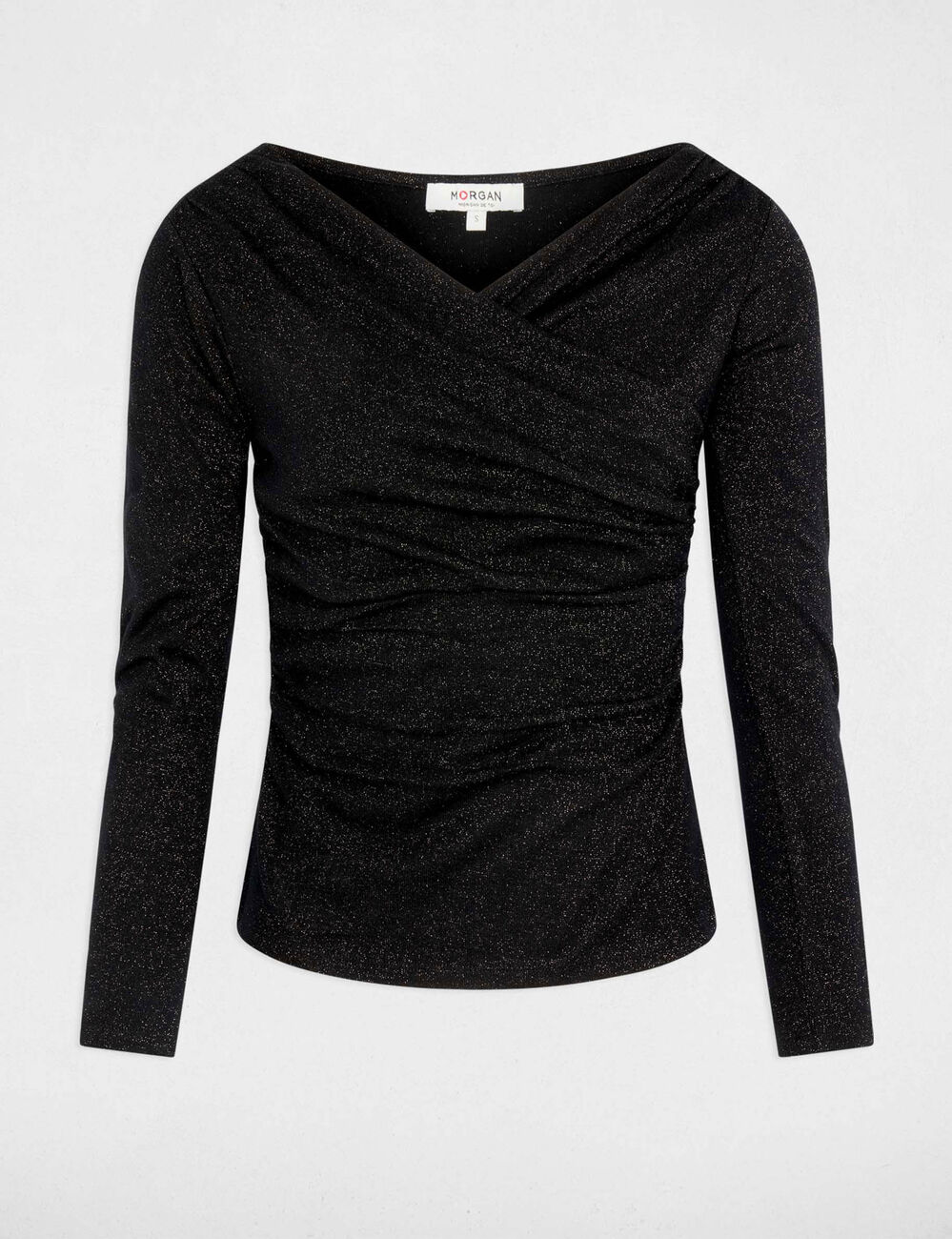 Tejido escote mangas largas negro mujer