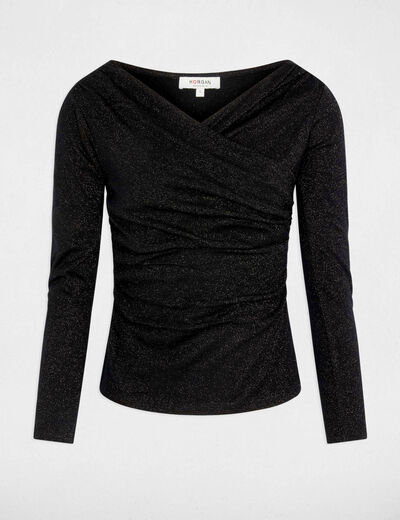Tejido escote mangas largas negro mujer