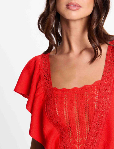 Jersey manga corta encaje orange mujer