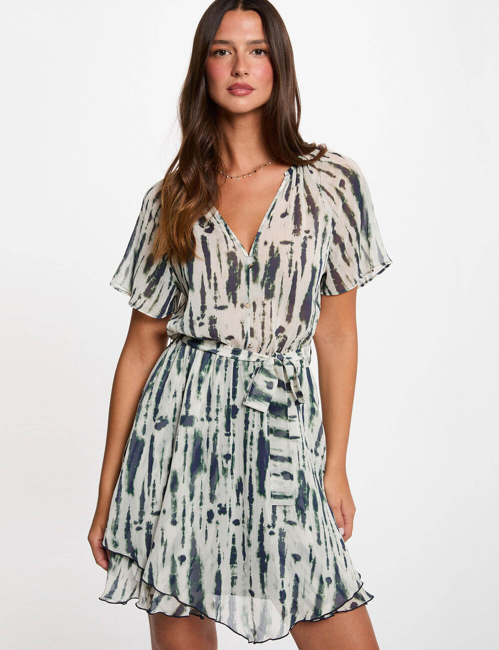 Vestido corto con cuello en V multicolor mujer