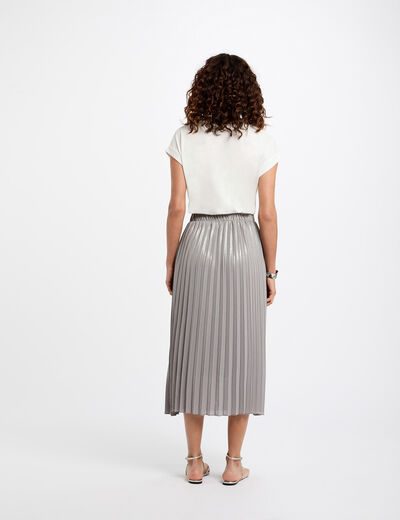 Falda larga plisada couleur argent mujer