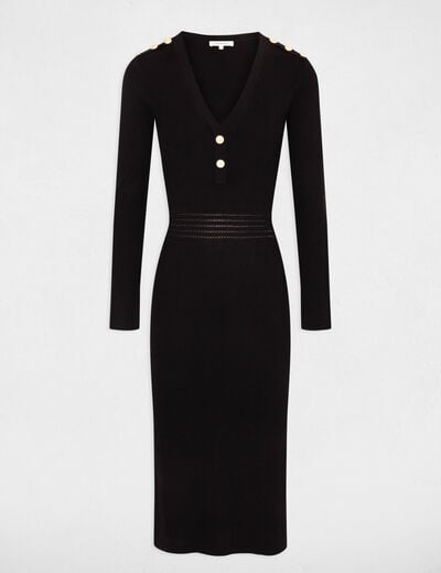 Vestido de punto midi ajustado negro mujer