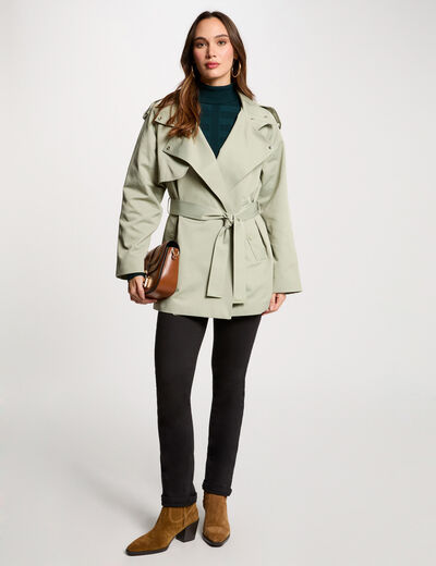 Gabardina corta holgada verde claro mujer