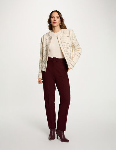 Chaqueta recta con tachuelas marfil mujer