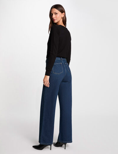 Jersey cuello redondo botones negro mujer