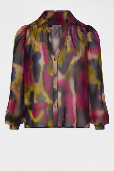 Camisa manga larga estampado abstracto multico mujer