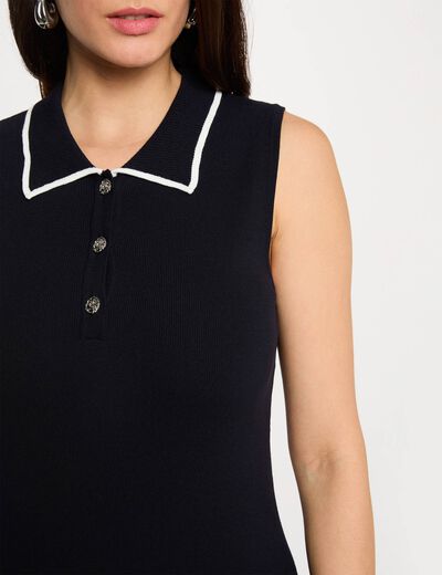Vestido de punto con cuello vuelto azul marino mujer