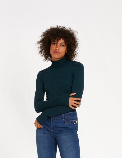 Jersey de cuello alto ajustado verde mujer