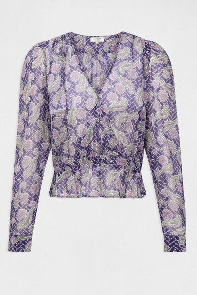 Blusa manga larga estampada multicolor mujer