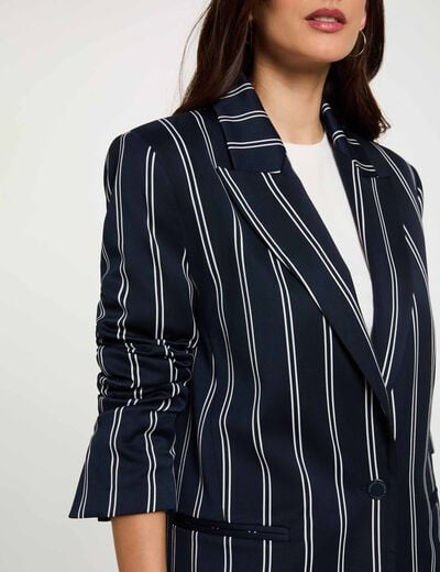 Blazer de rayas con cuello sastre azul marino mujer