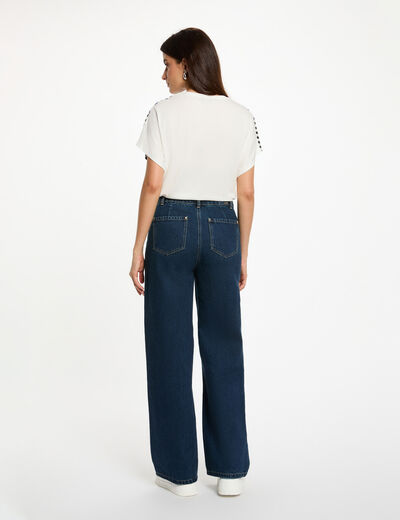 Camiseta corta con cuello redondo blanco mujer