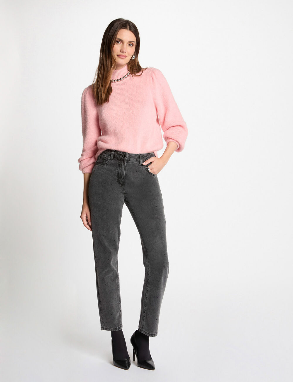 Jersey con cuello alto rosa mujer