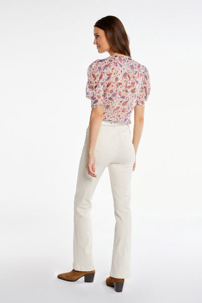 Camisa manga corta estampada crudo mujer