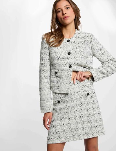 Falda corta de tweed marfil mujer