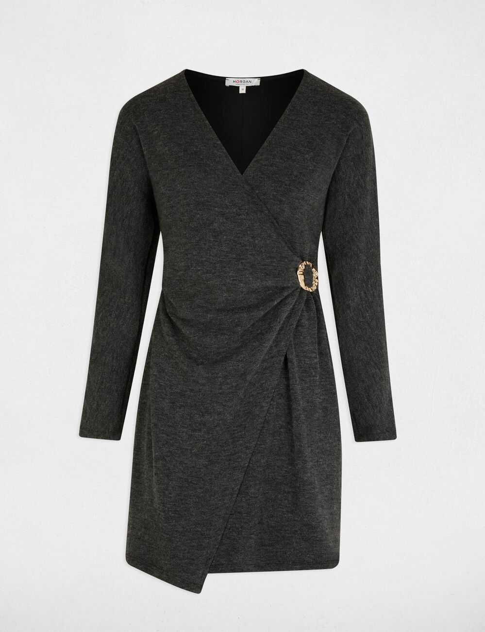 Vestido corto cruzado gris moyen mujer