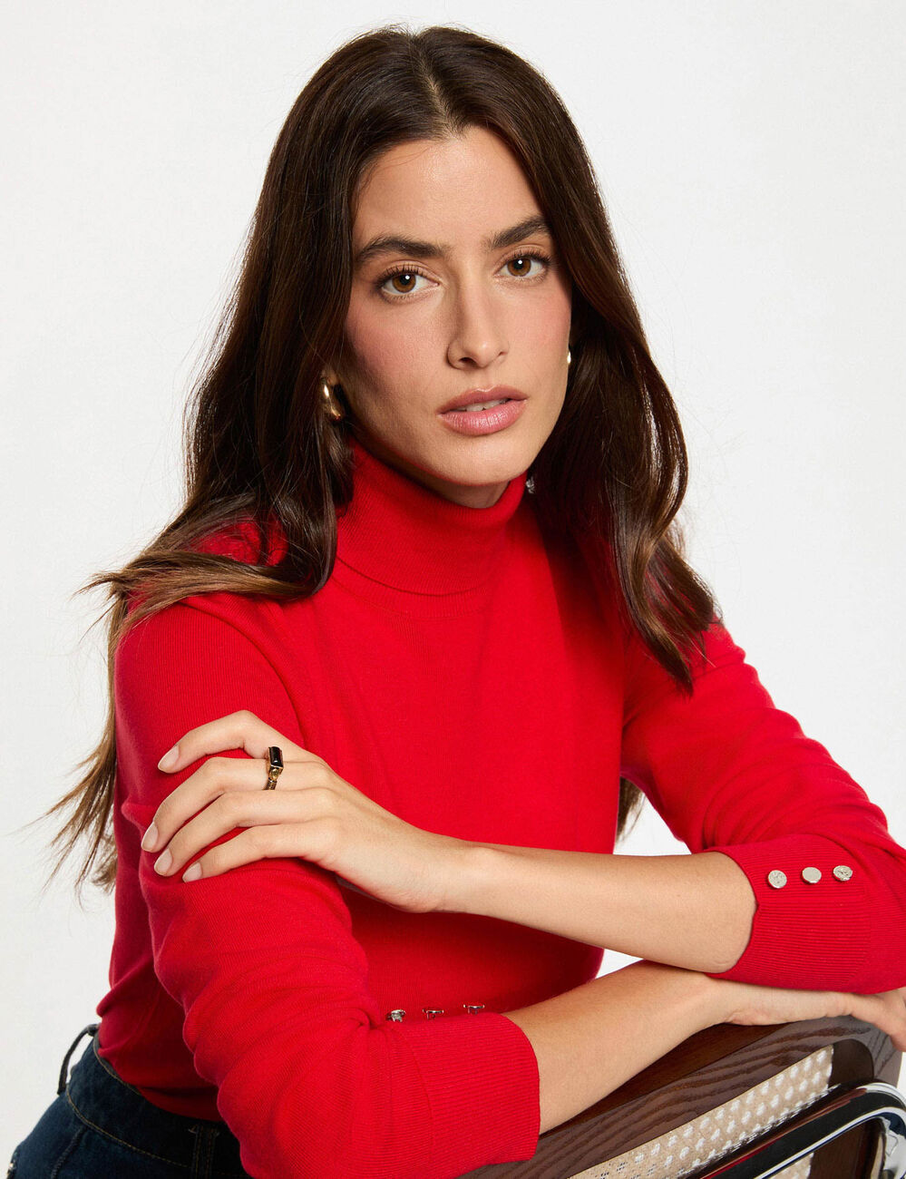 Jersey de cuello alto rojo mujer