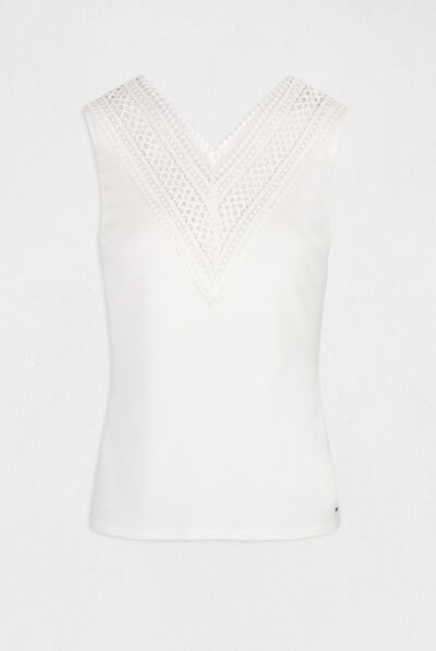 Top acanalado con tirantes anchos crudo mujer