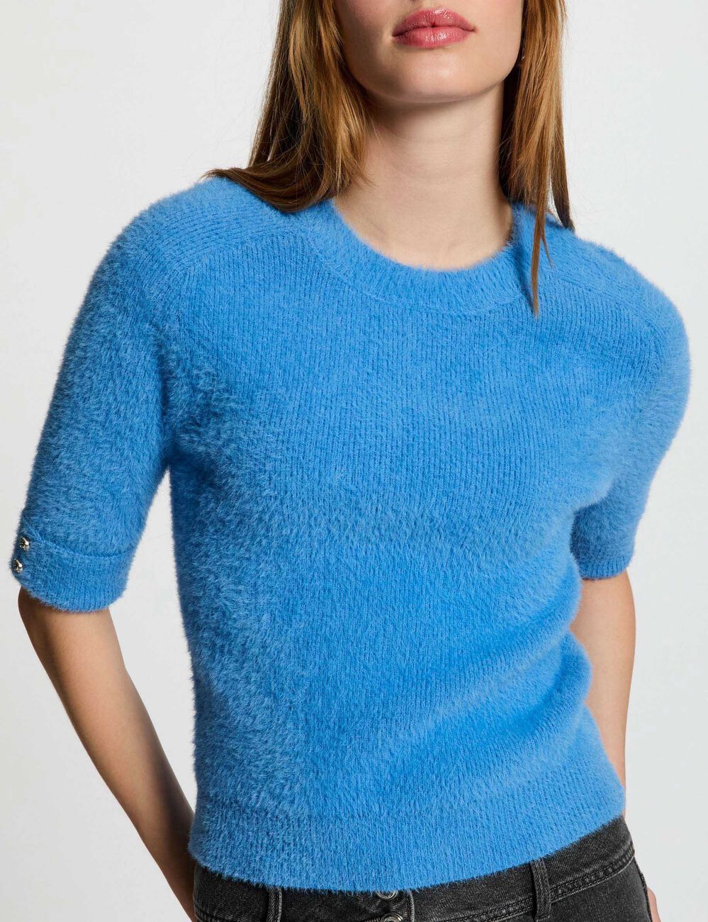 Jersey manga corta azul mujer