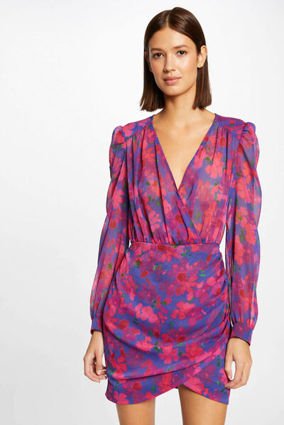 Vestido ajustado drapeado estampado multicolor mujer